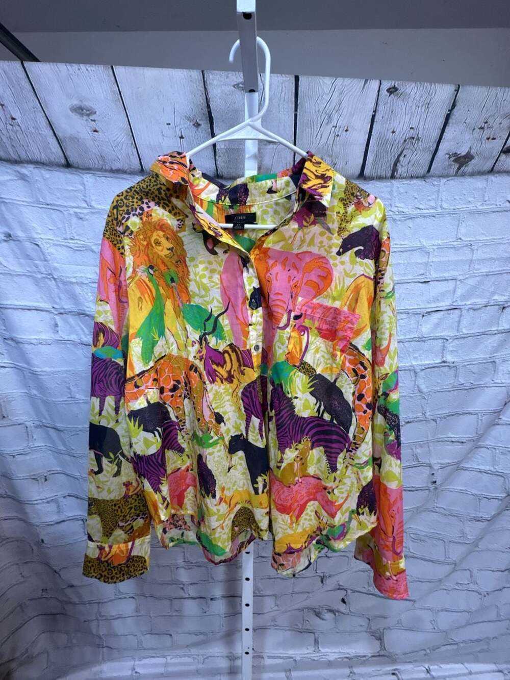 Unicorn 🦄 NWT J.Crew 24 (2/3x) Ratti Safari Print Yellow Voile Cotton Shirt